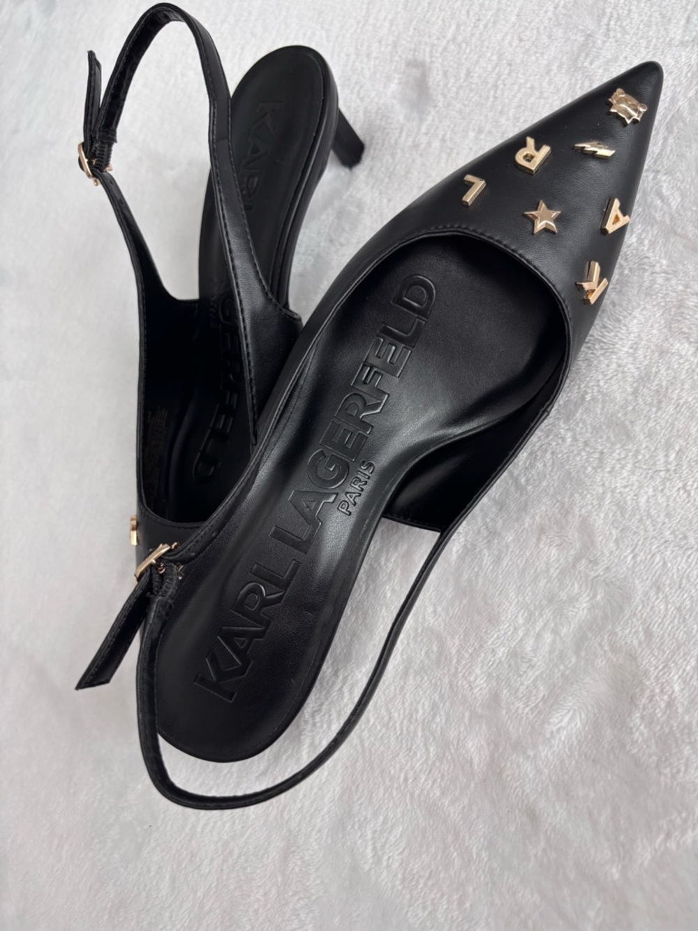 KARL LAGERFELD Sunday Black Faux Leather Slingback Kitten Heel Pump--NWOB--7.5 - Picture 4 of 15